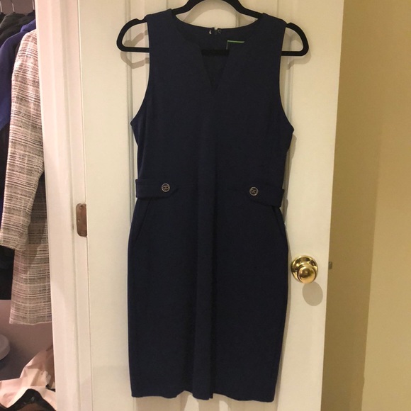 C Wonder Solid Ponte Shift Dress sleeveless Navy - Picture 3 of 7
